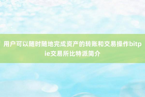 用户可以随时随地完成资产的转账和交易操作bitpie交易所比特派简介