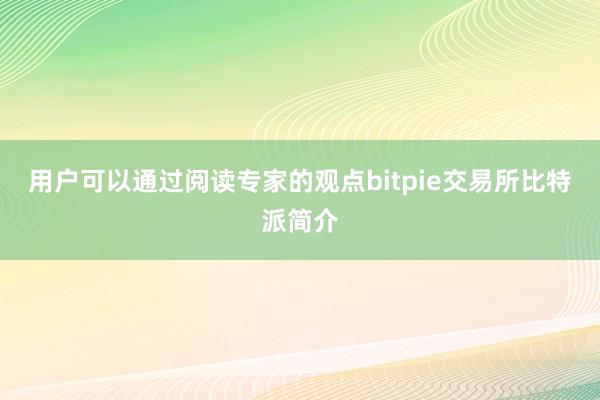 用户可以通过阅读专家的观点bitpie交易所比特派简介