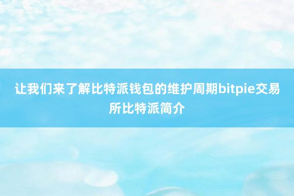 让我们来了解比特派钱包的维护周期bitpie交易所比特派简介