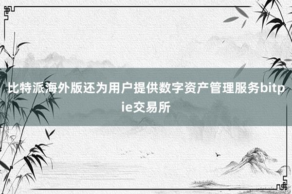 比特派海外版还为用户提供数字资产管理服务bitpie交易所