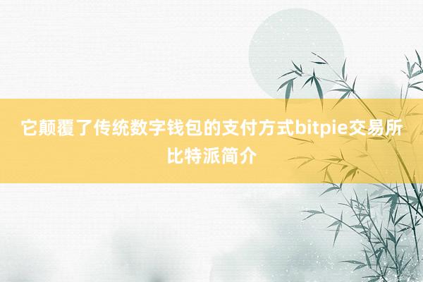 它颠覆了传统数字钱包的支付方式bitpie交易所比特派简介